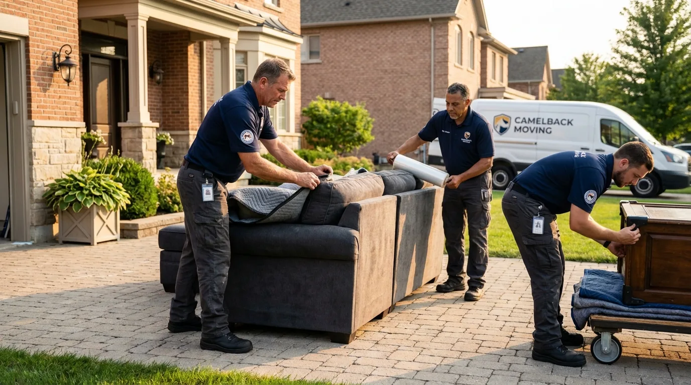 Large estate moving crew wrapping furniture in Niagara, WI